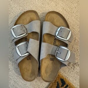 Dove gray Birkenstock Big Buckle Arizona Sandals